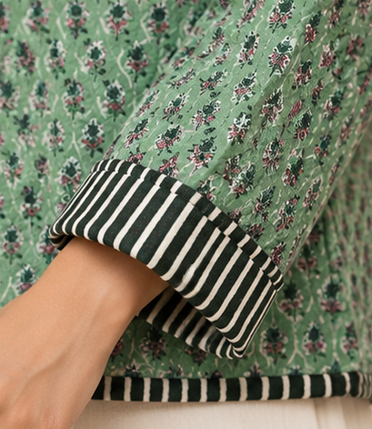 Cotton Kantha Green Jacket for Women | Handmade Quilted Coat - kraafty-com