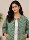 Cotton Kantha Green Jacket for Women | Handmade Quilted Coat - kraafty-com