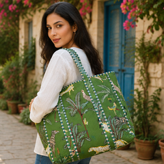 Cotton Tote Bag for Women | Sustainable Quilted Beach & Everyday Green Tote