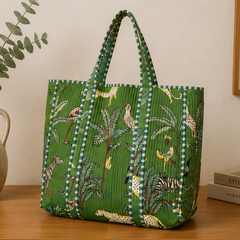 Cotton Tote Bag for Women | Sustainable Quilted Beach & Everyday Green Tote