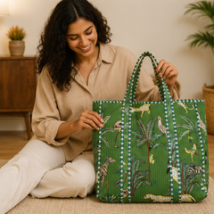 Cotton Tote Bag for Women | Sustainable Quilted Beach & Everyday Green Tote