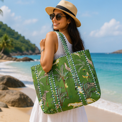 Cotton Tote Bag for Women | Sustainable Quilted Beach & Everyday Green Tote