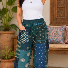 Boho Yoga Pants – Handmade Patchwork Rayon Harem Trousers with Pockets - kraafty-com