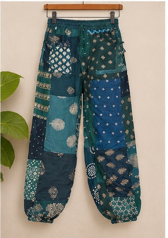 Boho Yoga Pants – Handmade Patchwork Rayon Harem Trousers with Pockets - kraafty-com