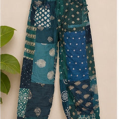 Boho Yoga Pants – Handmade Patchwork Rayon Harem Trousers with Pockets - kraafty-com