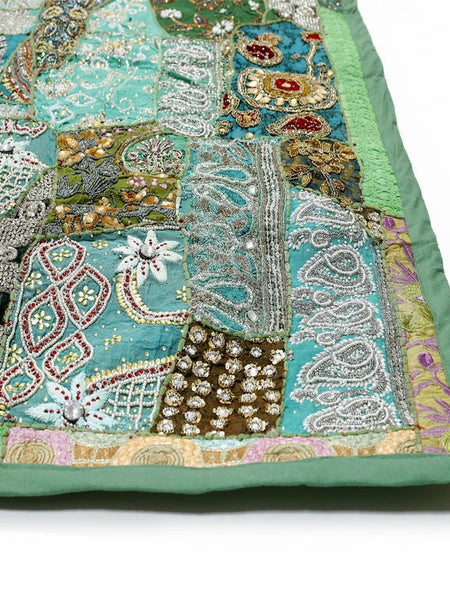 Beaded Tapestry Wall Hanging - Bohemian Vintage Cotton Embroidered Patchwork Home Decor - 1