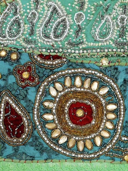 Beaded Tapestry Wall Hanging - Bohemian Vintage Cotton Embroidered Patchwork Home Decor - 1