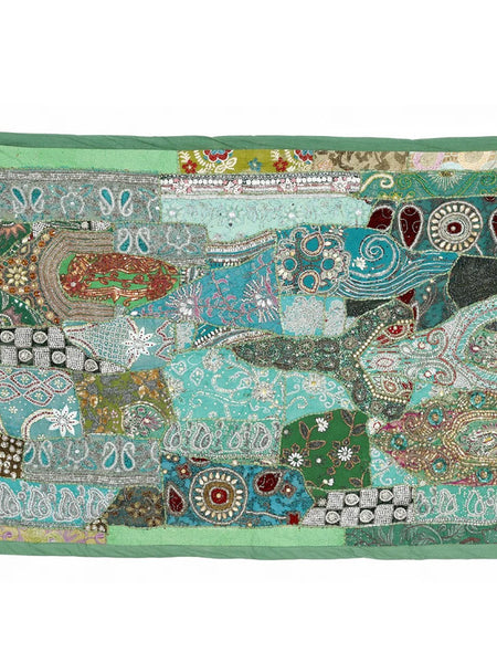 Beaded Tapestry Wall Hanging - Bohemian Vintage Cotton Embroidered Patchwork Home Decor - 1