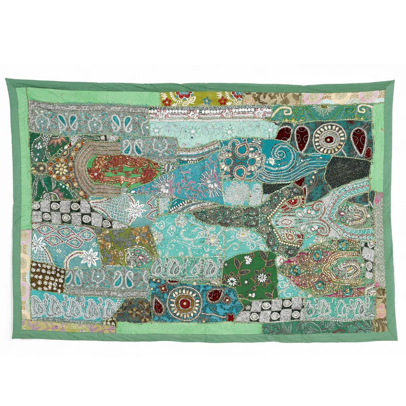 Large Cotton Wall GreenTapestry — Khambhadiya Boho Bedroom Decor