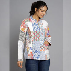 White Cotton Handcrafted Kantha Quilted Reversible Patchwork Jacket Handmade Cotton Coat