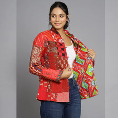 Handmade Cotton Quilted Jacket Unique Coat for Red Patchwork Women Artisan Boho Outerwear