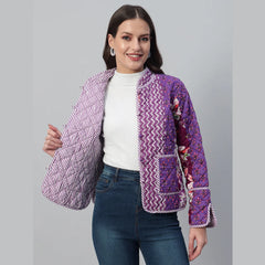 Stylish and Cozy Purple Casual Quilted Jacket with Unique Patchwork Design