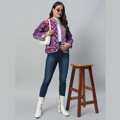 Stylish and Cozy Purple Casual Quilted Jacket with Unique Patchwork Design