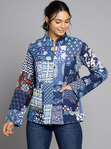 Handmade Reversible Cotton Quilted Jacket Unique Red Patchwork Coat for Women Artisan Boho Outerwear