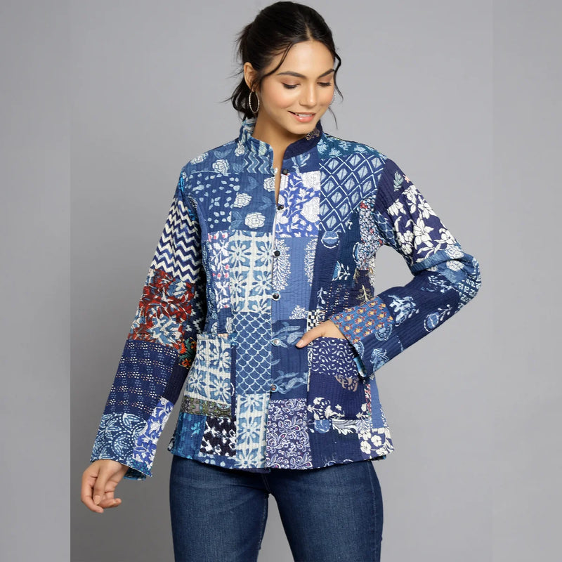 Handmade Reversible Cotton Quilted Jacket Unique Red Patchwork Coat for Women Artisan Boho Outerwear