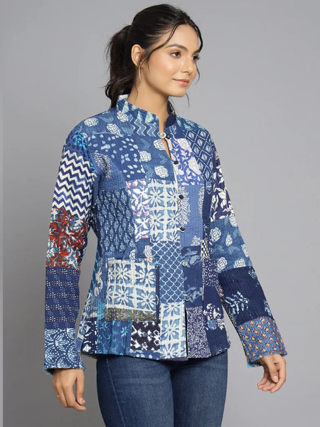 Handmade Reversible Cotton Quilted Jacket Unique Red Patchwork Coat for Women Artisan Boho Outerwear