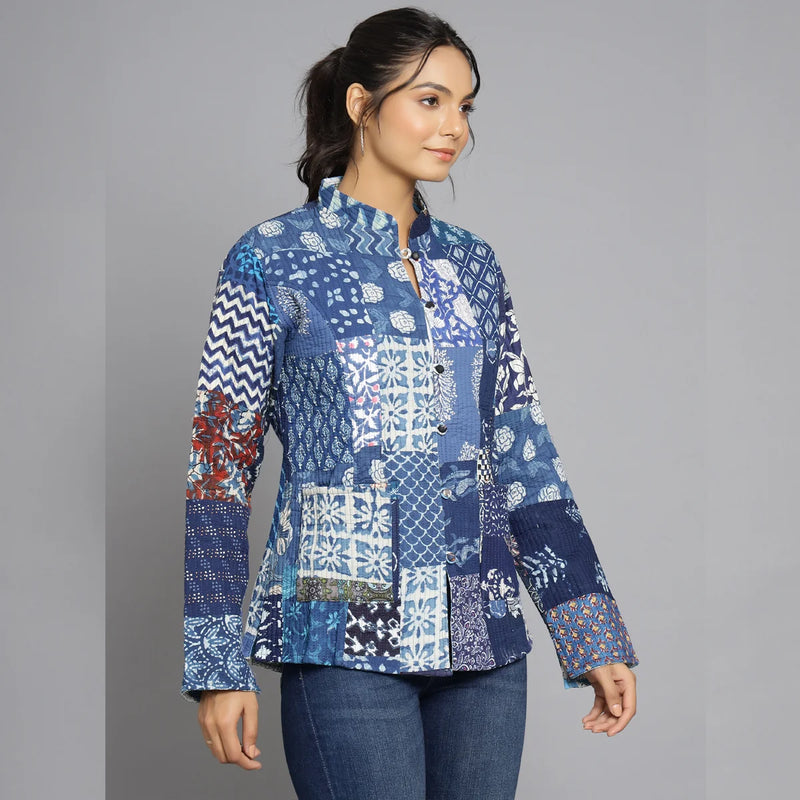 Handmade Reversible Cotton Quilted Jacket Unique Red Patchwork Coat for Women Artisan Boho Outerwear