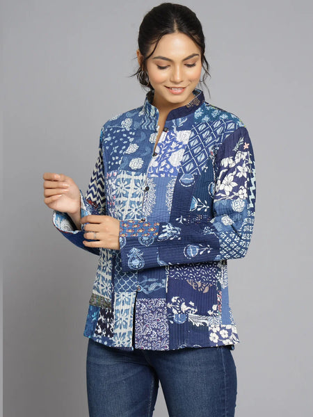 Handmade Reversible Cotton Quilted Jacket Unique Red Patchwork Coat for Women Artisan Boho Outerwear