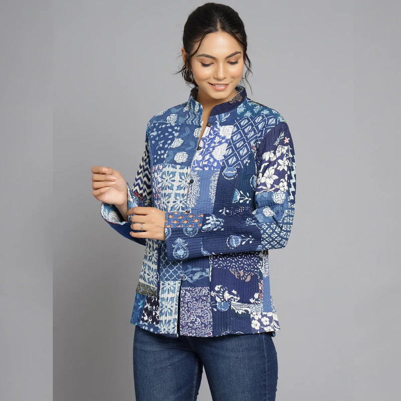 Handmade Reversible Cotton Quilted Jacket Unique Red Patchwork Coat for Women Artisan Boho Outerwear