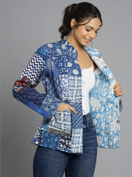 Handmade Reversible Cotton Quilted Jacket Unique Red Patchwork Coat for Women Artisan Boho Outerwear