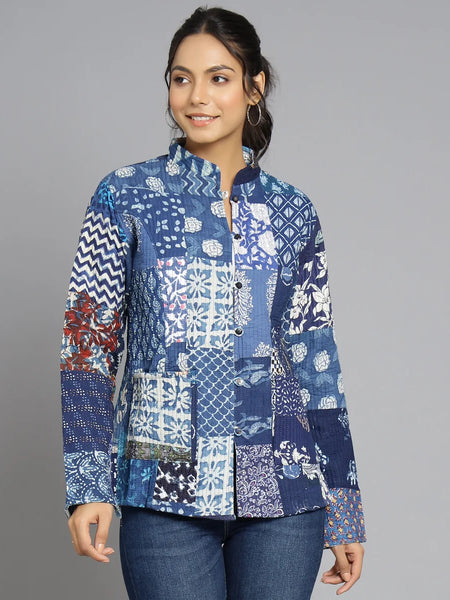 Handmade Reversible Cotton Quilted Jacket Unique Red Patchwork Coat for Women Artisan Boho Outerwear