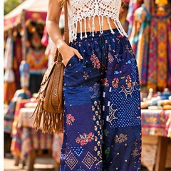 Boho Patchwork Harem Pants – Handmade Hippie Trousers for Yoga & Festivals - kraafty-com
