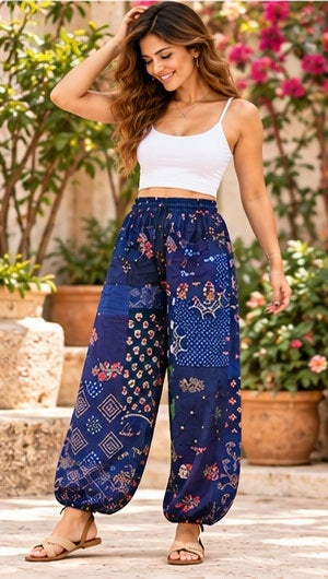 Boho Patchwork Harem Pants – Handmade Hippie Trousers for Yoga & Festivals - kraafty-com