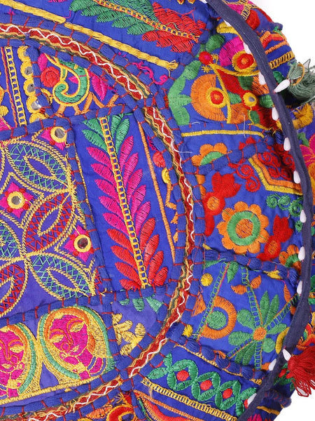 Handmade Bohemian Patchwork Cotton Ottoman Pouf Cover - Multicolor Traditional Khambariya Embroidered Indian Floor Pillow, Vintage Footstool, Hippie Gypsy Home Decor - 3