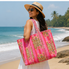 Handmade Quilted Pink Tote Bag | 100% Cotton, Reversible, Beach & Grocery Bag