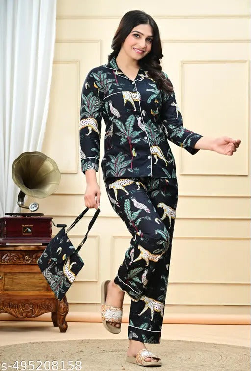 Tiger print Cotton Pajama Set - Soft Indian Nightwear | Pure Cotton PJ's & Bridesmaid Gift for Her