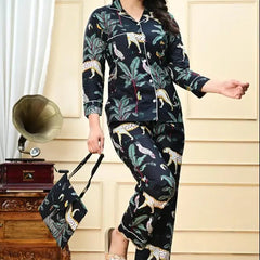 Tiger print Cotton Pajama Set - Soft Indian Nightwear | Pure Cotton PJ's & Bridesmaid Gift for Her