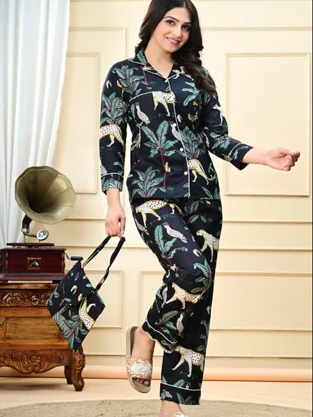 Pajamas Set, Soft Cotton Night Suit, Floral Print Pajamas, Pure Cotton Pj's, Indian Cotton,Night Wear, Gift for her, Bridesmaid Pj sets,