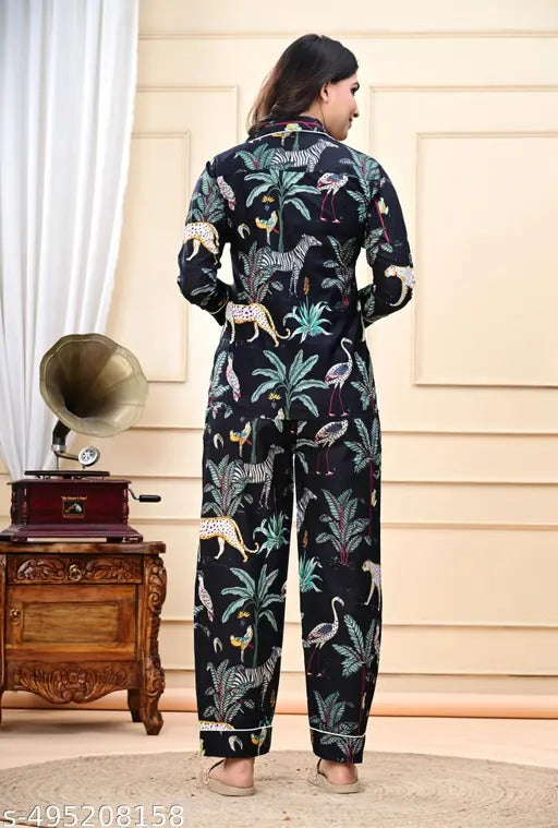 Tiger print Cotton Pajama Set - Soft Indian Nightwear | Pure Cotton PJ's & Bridesmaid Gift for Her