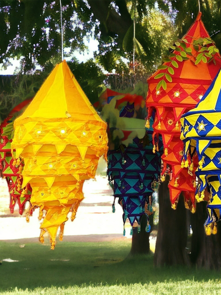 Stecrafty Applique Hanging Lamp Shade, Cotton Multicolor hanging lantern lamp for indoor and outdoor decor 40X40 - 1