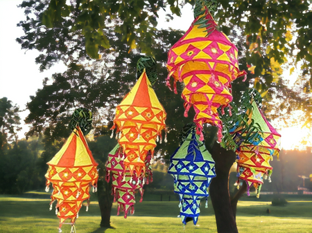 Stecrafty Applique Hanging Lamp Shade, Cotton Multicolor hanging lantern lamp for indoor and outdoor decor 40X40 - 1
