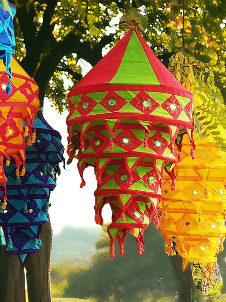 Stecrafty Applique Hanging Lamp Shade, Cotton Multicolor hanging lantern lamp for indoor and outdoor decor 40X40 - 3