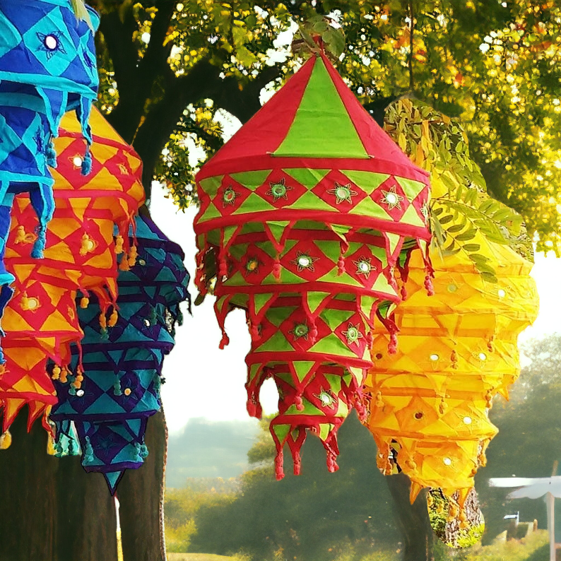 Stecrafty Applique Hanging Lamp Shade, Cotton Multicolor hanging lantern lamp for indoor and outdoor decor 40X40 - 3