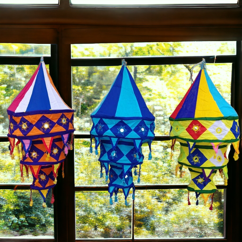 Stecrafty Applique Hanging Lamp Shade, Cotton Multicolor hanging lantern lamp for indoor and outdoor decor 40X40 - 3