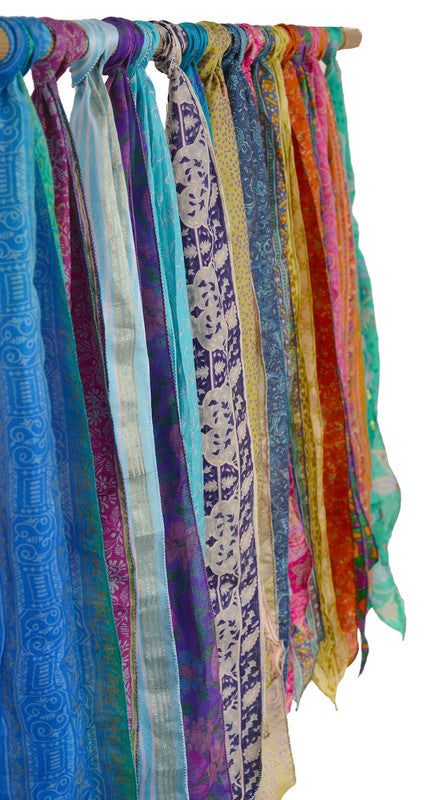 Lot of 200 Pcs Vintage Silk Recycle Sari Sashes Head Wrap Neck Tie Scarf Silk Belt Soft Fabric-Crafting Use Silk Sashes - 3
