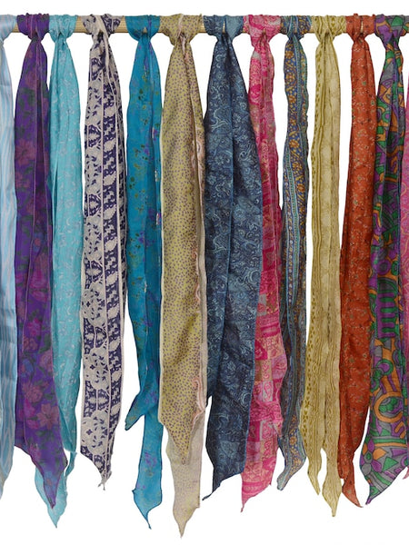 Lot of 200 Pcs Vintage Silk Recycle Sari Sashes Head Wrap Neck Tie Scarf Silk Belt Soft Fabric-Crafting Use Silk Sashes - 2