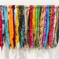 Lot of 200 Pcs Vintage Silk Recycle Sari Sashes Head Wrap Neck Tie Scarf Silk Belt Soft Fabric-Crafting Use Silk Sashes - 1