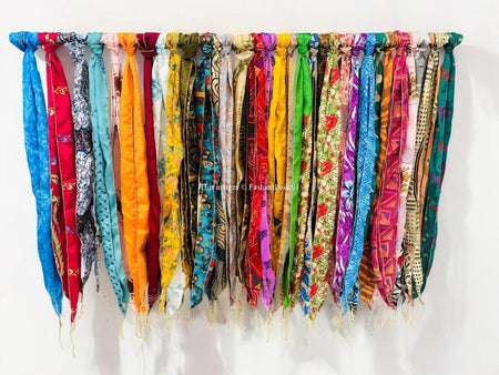 Lot of 200 Pcs Vintage Silk Recycle Sari Sashes Head Wrap Neck Tie Scarf Silk Belt Soft Fabric-Crafting Use Silk Sashes - 1