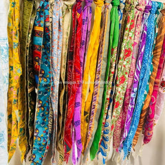 Lot of 200 Pcs Vintage Silk Recycle Sari Sashes Head Wrap Neck Tie Scarf Silk Belt Soft Fabric-Crafting Use Silk Sashes - 1