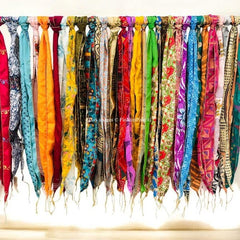 Lot of 200 Pcs Vintage Silk Recycle Sari Sashes Head Wrap Neck Tie Scarf Silk Belt Soft Fabric-Crafting Use Silk Sashes - 1