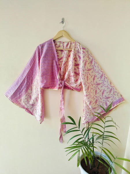 Indian Vintage Silk Crop Top, Silk Sari Crop Top, Bell Sleeves Crop Top, Front Tie Top, Women's Crop Top, Summer Wear Crop Top - 1