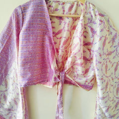 Indian Vintage Silk Crop Top, Silk Sari Crop Top, Bell Sleeves Crop Top, Front Tie Top, Women's Crop Top, Summer Wear Crop Top - 1