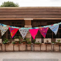 Recycled Bunting - SALE Handmade Sari Off Cuts, Eco-Friendly Decoration, Unique Colorful Flags, Vibrant Garden Garland