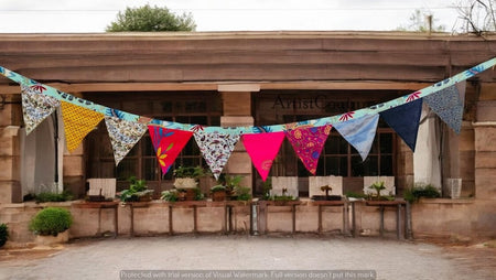 Recycled Bunting - SALE Handmade Sari Off Cuts, Eco-Friendly Decoration, Unique Colorful Flags, Vibrant Garden Garland