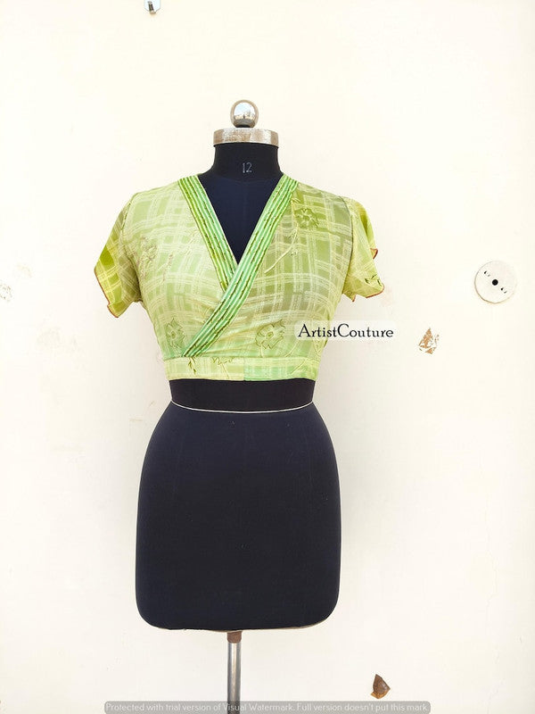 Indian Vintage Silk Crop Top, Silk Sari Crop Top, Bell Sleeves Crop Top, Front Tie Top, Women's Crop Top, Summer Wear Crop Top - 2