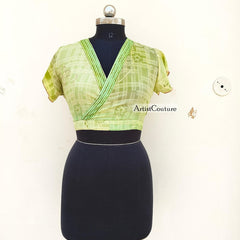 Indian Vintage Silk Crop Top, Silk Sari Crop Top, Bell Sleeves Crop Top, Front Tie Top, Women's Crop Top, Summer Wear Crop Top - 2